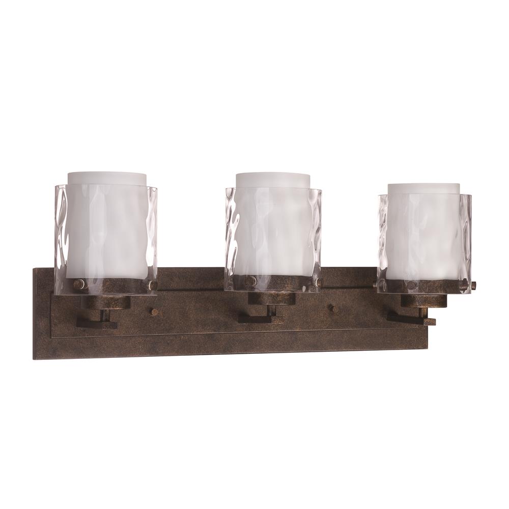 Craftmade 35403-PR Kenswick 3 Light Vanity in Peruvian Bronze with Clear Hammered (Outer)/Frosted Ribbed (Inner) Glass